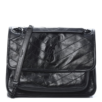 Saint Laurent Crinkled Calfskin Matelasse Monogram Medium Niki Chain Satchel Black 1 of 11