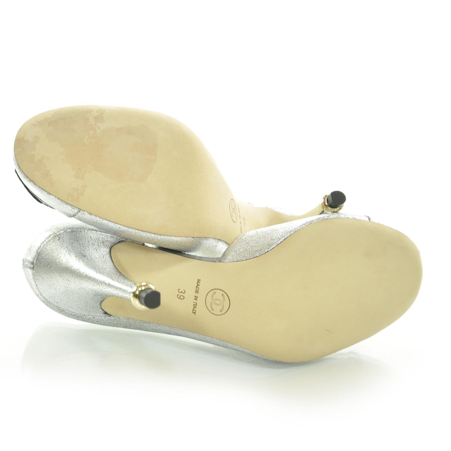 Chanel Camellia Pumps 39 Silver 5 of 7