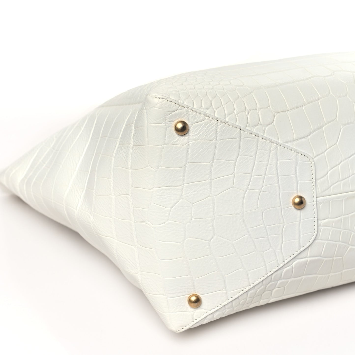 Calfskin Crocodile Embossed Large Cocodile Shopping Tote White