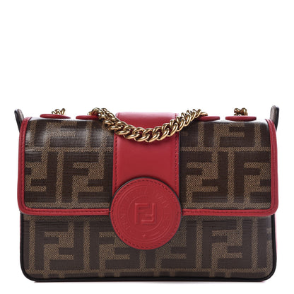 Fendi Glazed Fabric Vitello Century FF 1974 Stamp Patch Mini Double F Crossbody Bag Mogano Panna Fragola 1 of 7