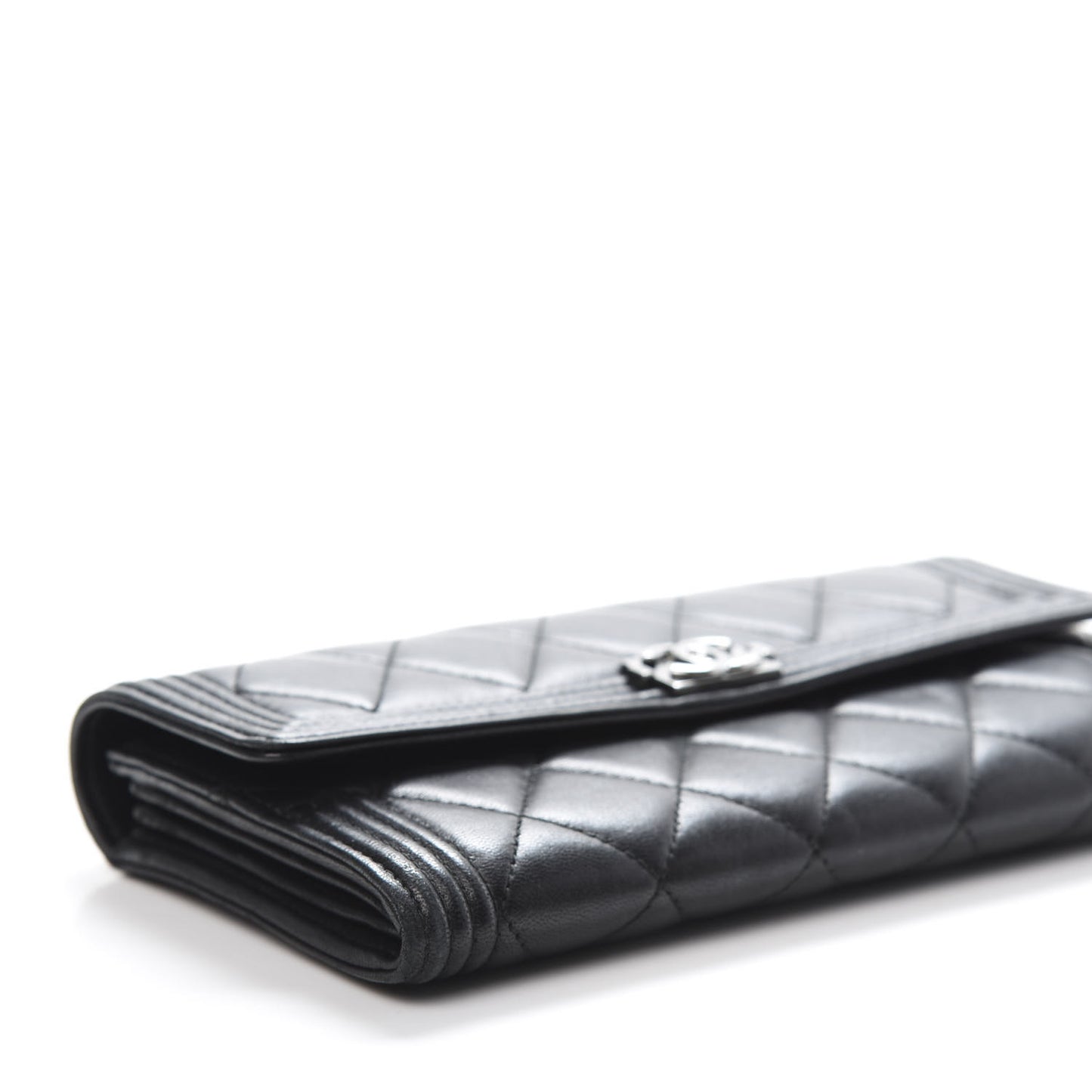 Lambskin Quilted Boy Flap Wallet Black