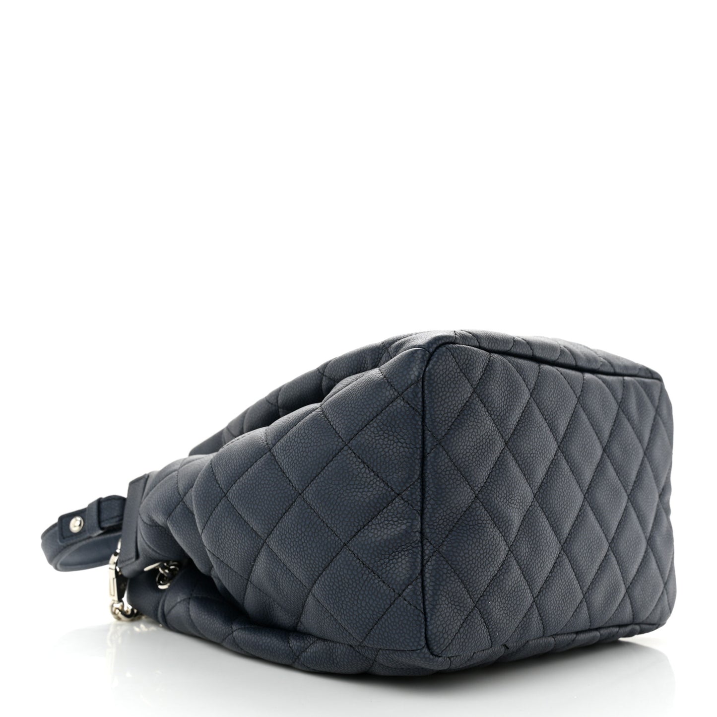 Caviar Flat Quilted CC Chain Bucket Drawstring Bag Navy