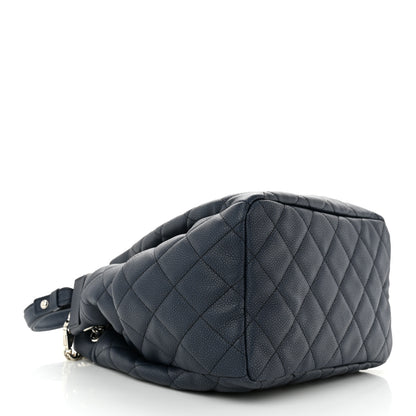 Chanel Caviar Flat Quilted CC Chain Bucket Drawstring Bag Navy 4 of 10