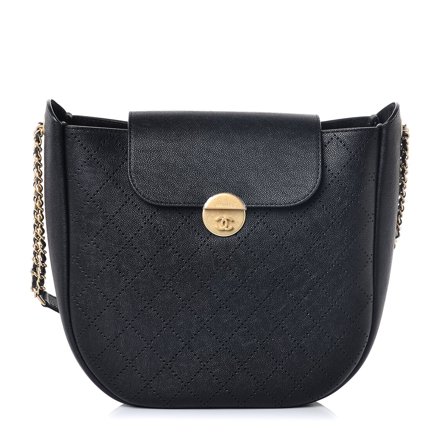 Chanel Grained Calfskin Perforated Small Flap Hobo Black 1 of 7
