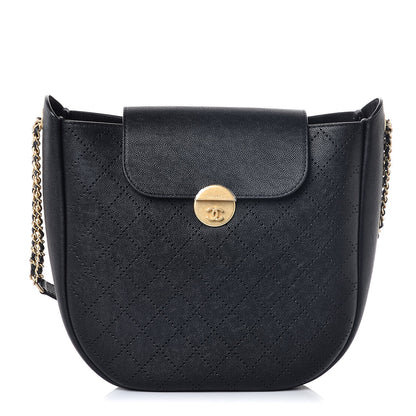 Chanel Grained Calfskin Perforated Small Flap Hobo Black 1 of 7