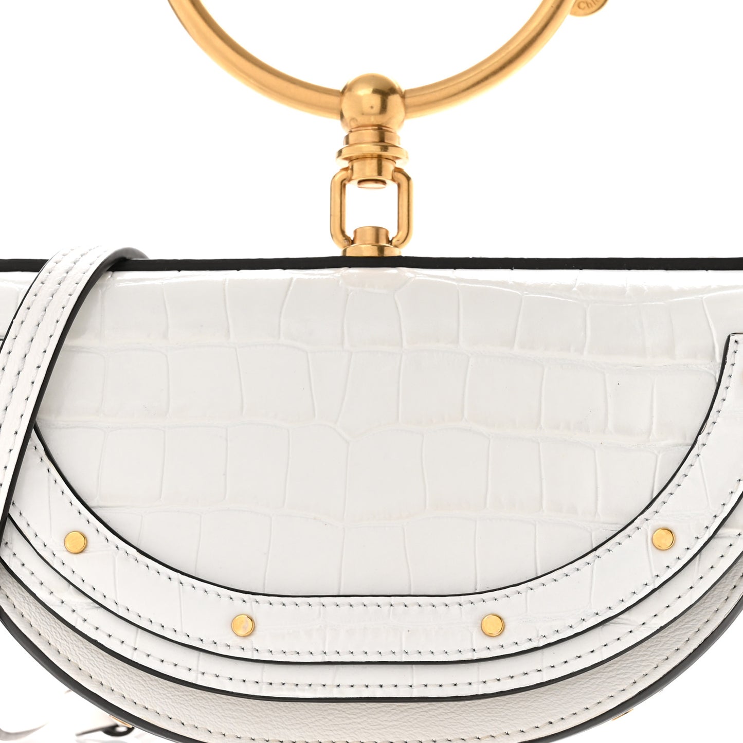 Calfskin Crocodile Embossed Small Nile Bracelet Minaudiere Bag White