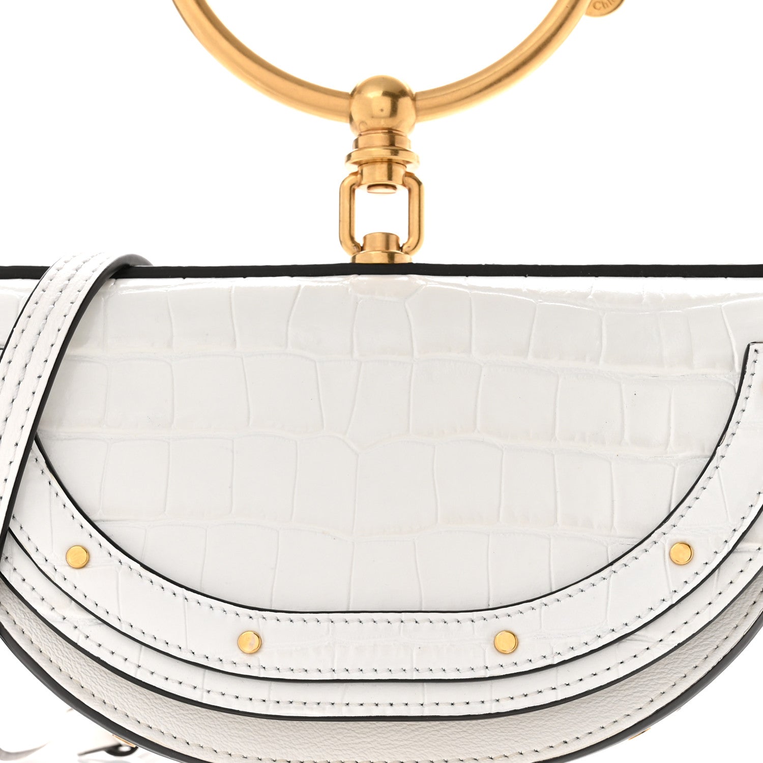 Chloe Calfskin Crocodile Embossed Small Nile Bracelet Minaudiere Bag White 9 of 11