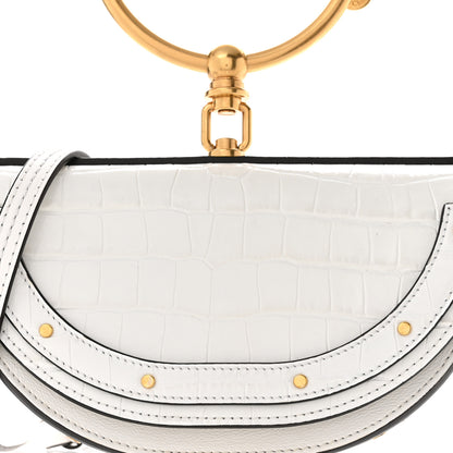 Chloe Calfskin Crocodile Embossed Small Nile Bracelet Minaudiere Bag White 9 of 11