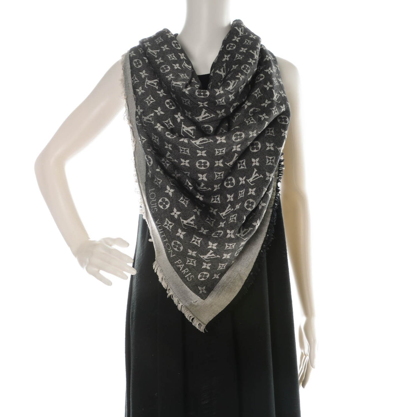 Wool Silk Monogram Denim Shawl Black