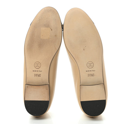Chanel Lambskin Cap Toe CC Ballerina Flats 36.5 Beige Black 5 of 10