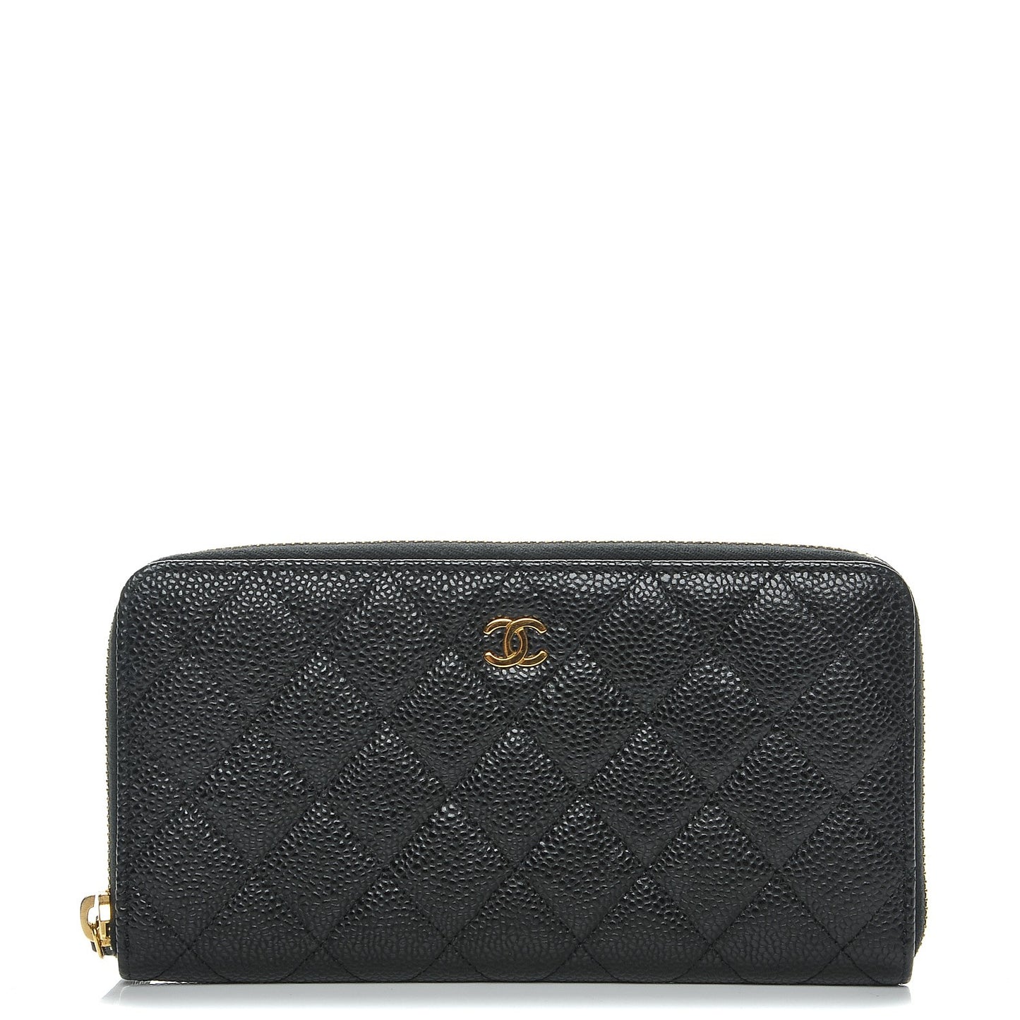 Caviar Quilted Large Gusset Zip Around Wallet Black