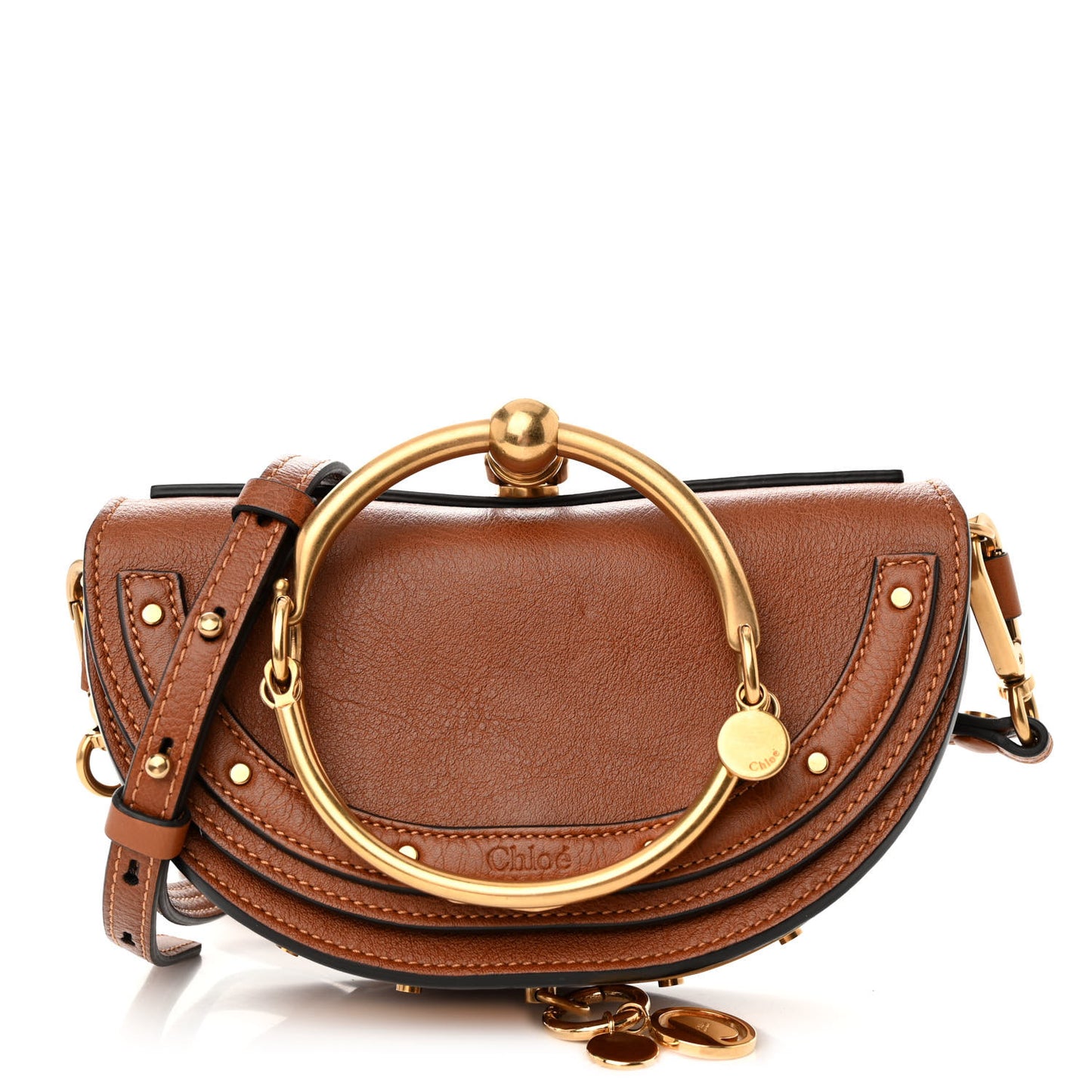 Calfskin Small Nile Bracelet Minaudiere Bag Caramel