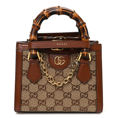 Gucci New Canvas Charisma Calfskin Crystal GG Monogram Mini Diana Tote Bag Camel Ebony 1 of 10