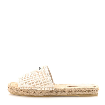 Prada Raffia Triangle Logo Crochet 20mm Espadrille Sandals 39 White Black 1 of 8