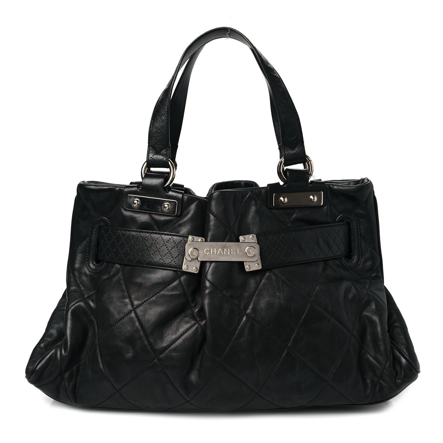 Chanel Lambskin Quilted Mademoiselle Lock Tote Black 1 of 7