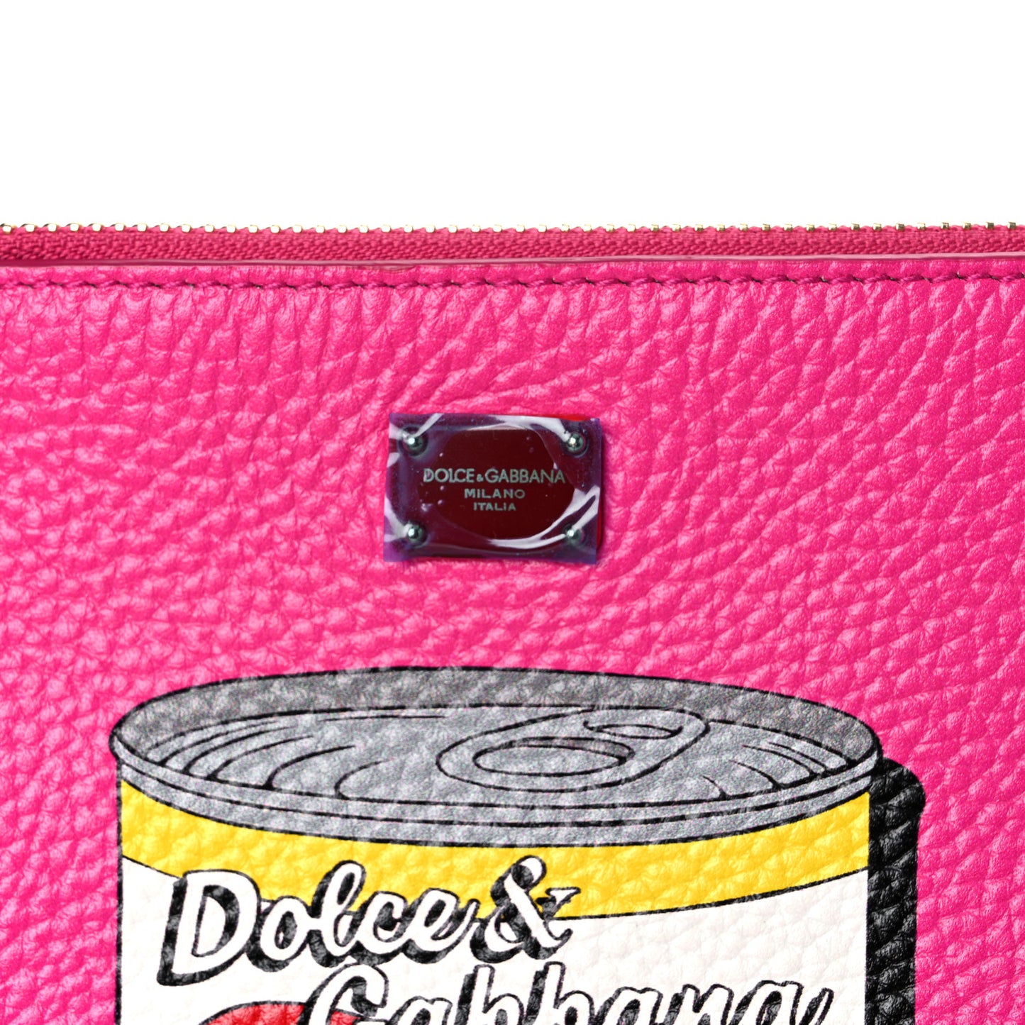 Calfskin Amore Soup Can Print Crossbody Clutch Multicolor