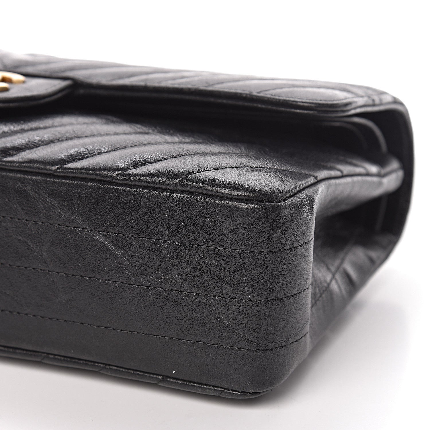 Chanel Crumpled Calfskin Chevron Quilted Medium Double Flap Black 9 of 10
