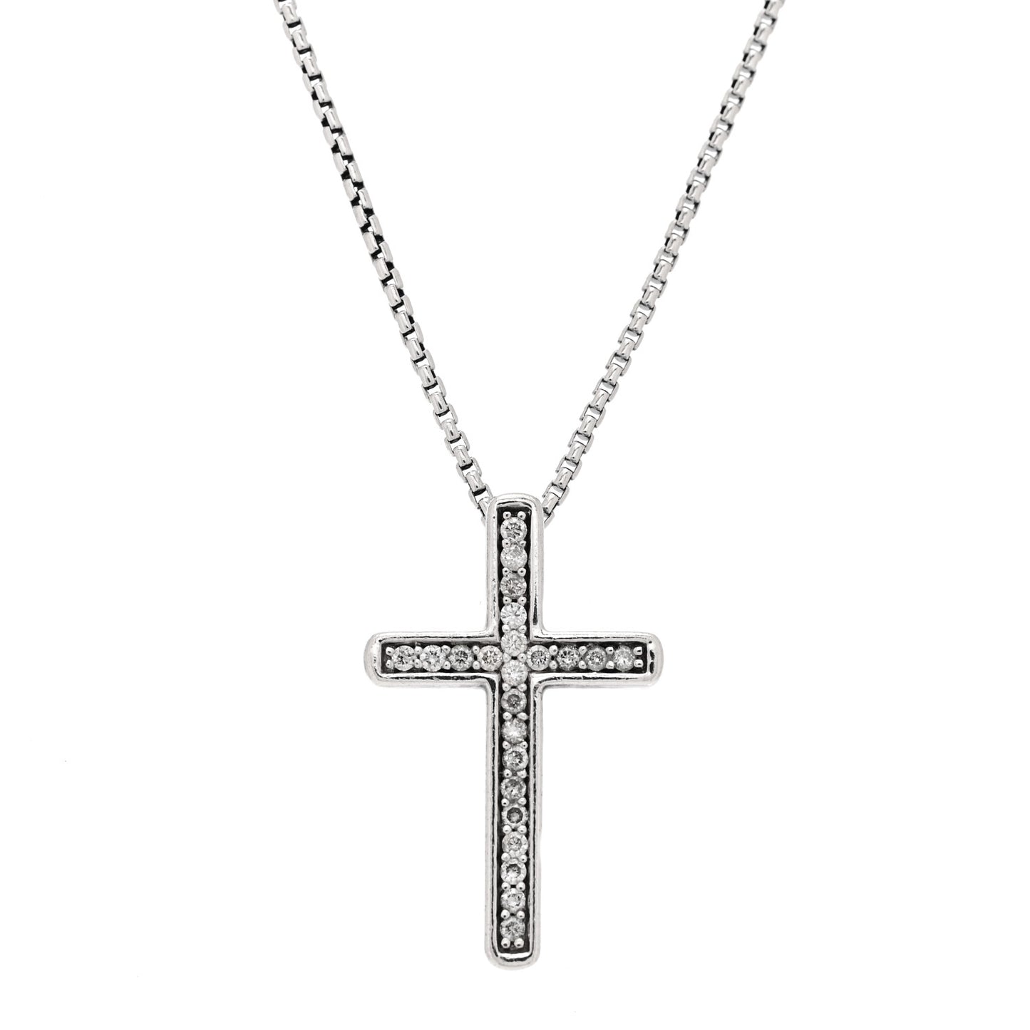 Sterling Silver Diamond 15mm Pave Cable Cross Pendant Necklace