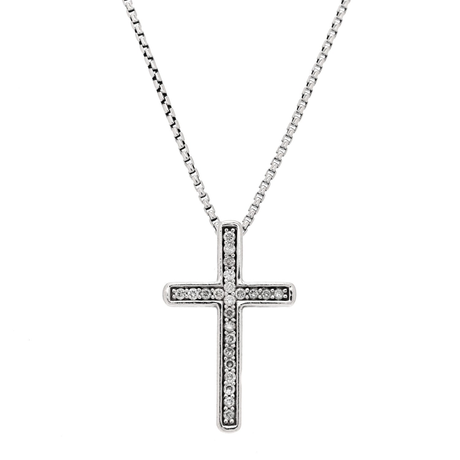 David Yurman Sterling Silver Diamond 15mm Pave Cable Cross Pendant Necklace 1 of 4