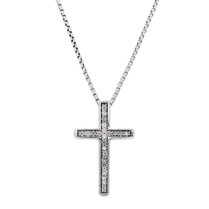 David Yurman Sterling Silver Diamond 15mm Pave Cable Cross Pendant Necklace 1 of 4