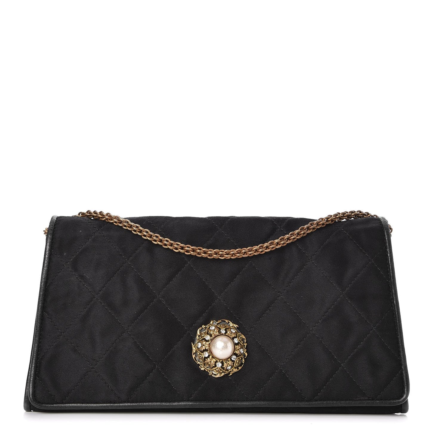 Crystal Satin Quilted Evening Bag Black