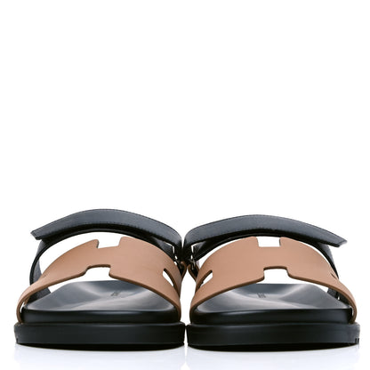 Hermes Calfskin Mens Chypre Sandals 41 Naturel Safari Black 2 of 5