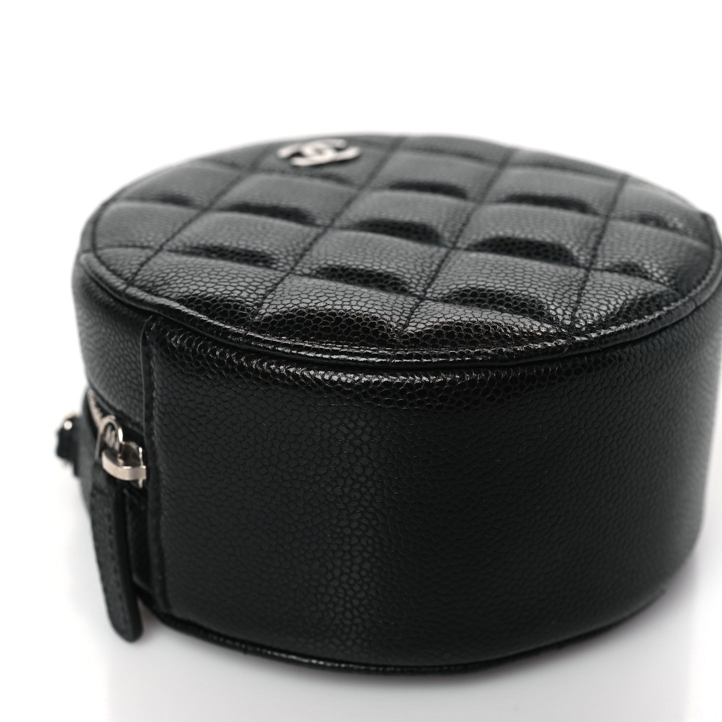 Caviar Quilted Round Clutch With Chain Black