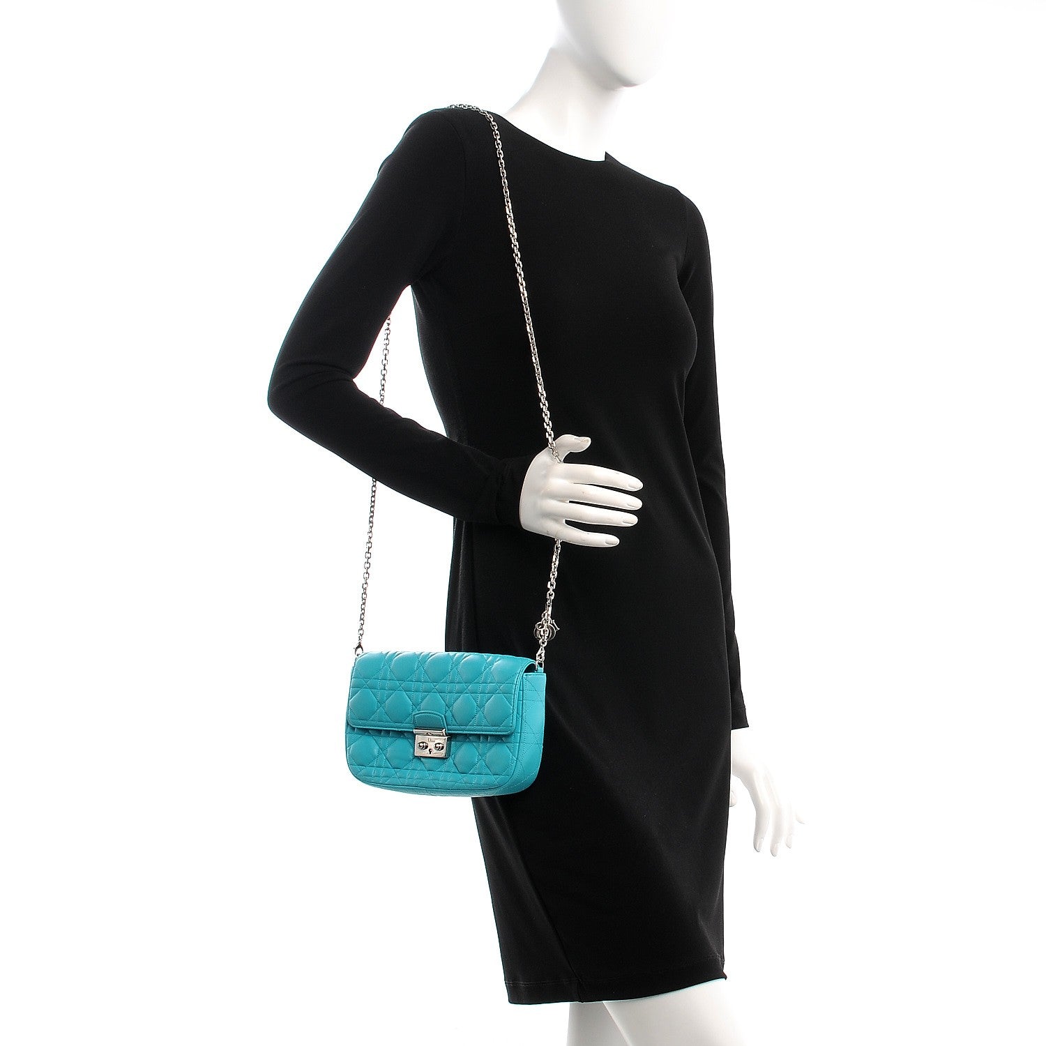 Christian Dior Lambskin Cannage Miss Dior Promenade Pouch Mer Du Sud 2 of 9