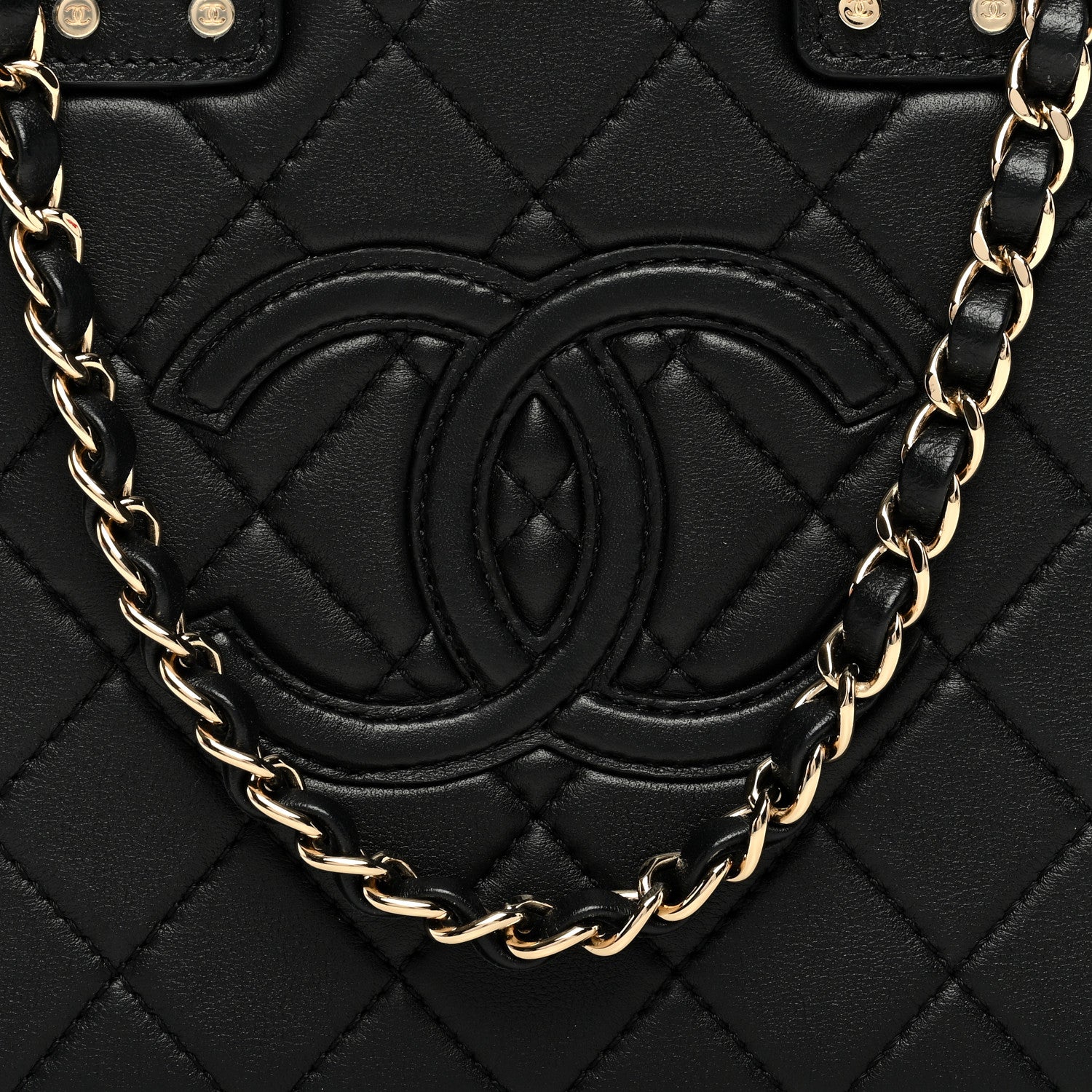 Chanel Calfskin Quilted Studded Square Vanity Case Black 8 of 10
