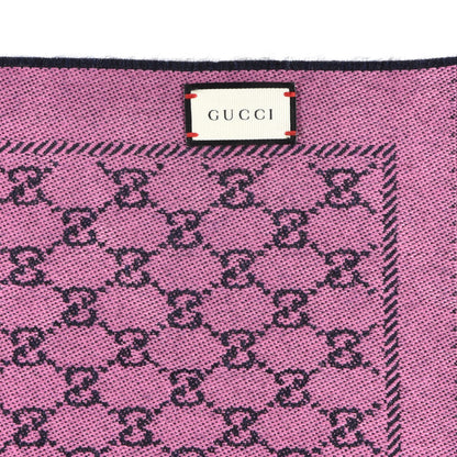 Gucci Wool GG Monogram Reversible New Sten Fringe Scarf Midnight Blue Pink 4 of 5