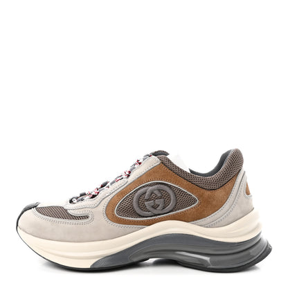 Gucci Technical Knit Fabric Suede Calfskin Mens Gucci Run Sneakers 35.5 Light Grey Brown 1 of 19