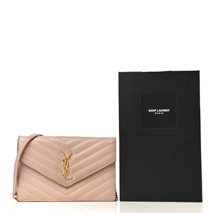 Saint Laurent Grain De Poudre Matelasse Chevron Monogram Envelope Chain Wallet Nude Powder 30 of 30