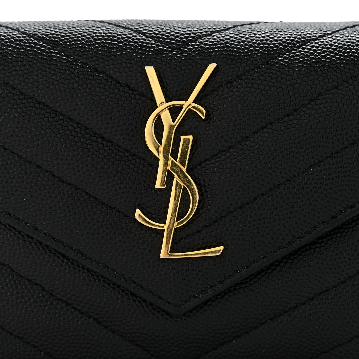 Saint Laurent Grain De Poudre Matelasse Chevron Monogram Compact Tri Fold Wallet Black 9 of 9