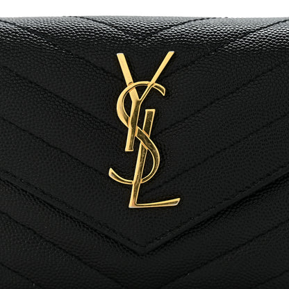 Saint Laurent Grain De Poudre Matelasse Chevron Monogram Compact Tri Fold Wallet Black 9 of 9
