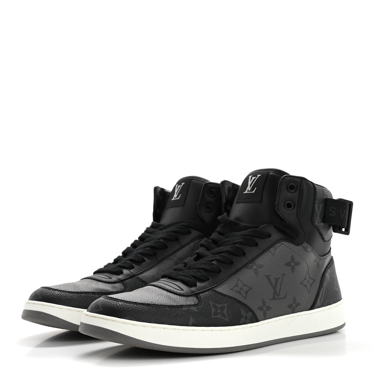 Calfskin Monogram Eclipse Mens Rivoli High Top Sneakers 9 Black Grey