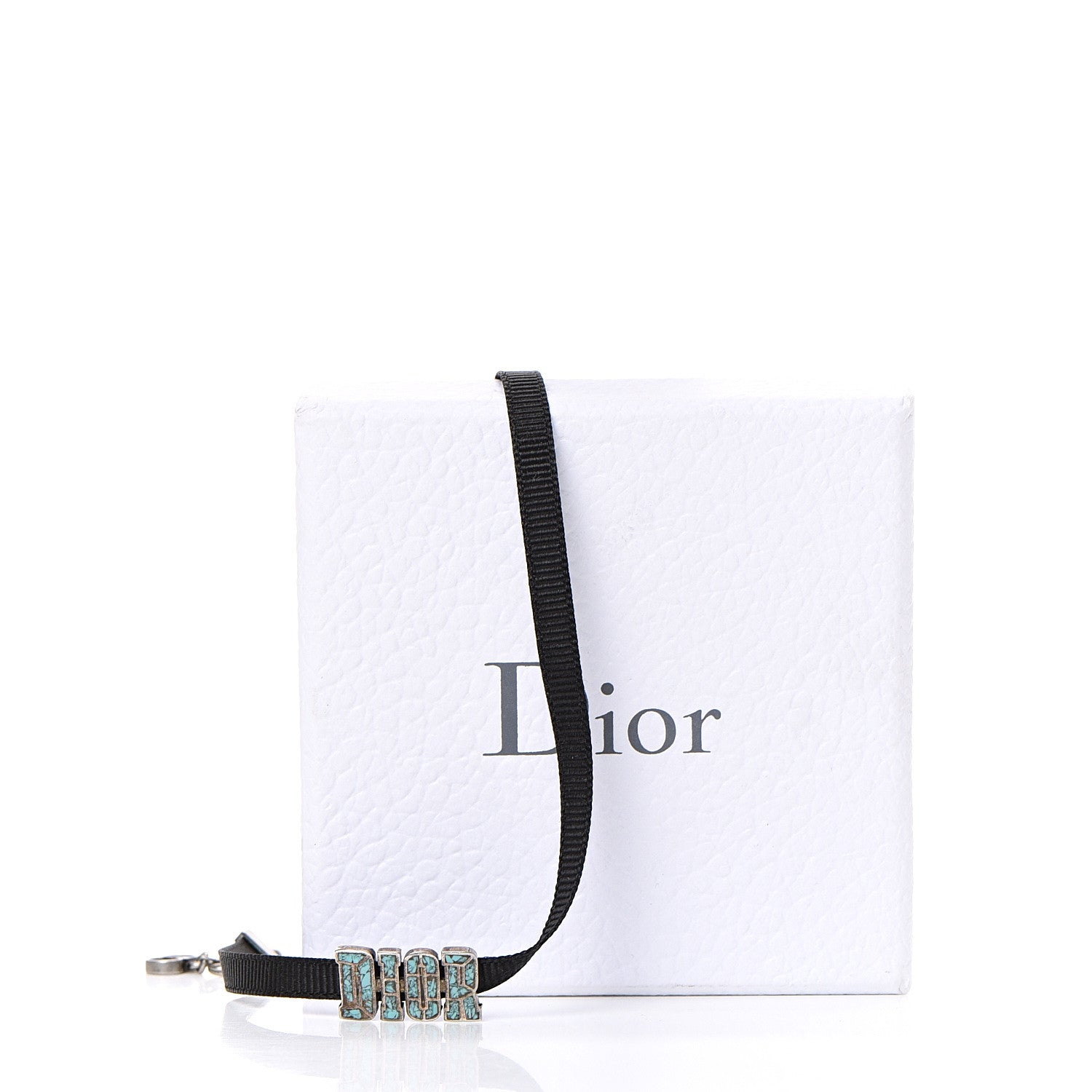 Christian Dior Grosgrain Turquoise Choker Necklace Black 4 of 4