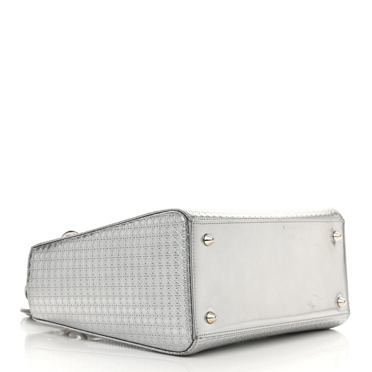 Metallic Patent Micro-Cannage Medium Lady Dior Silver