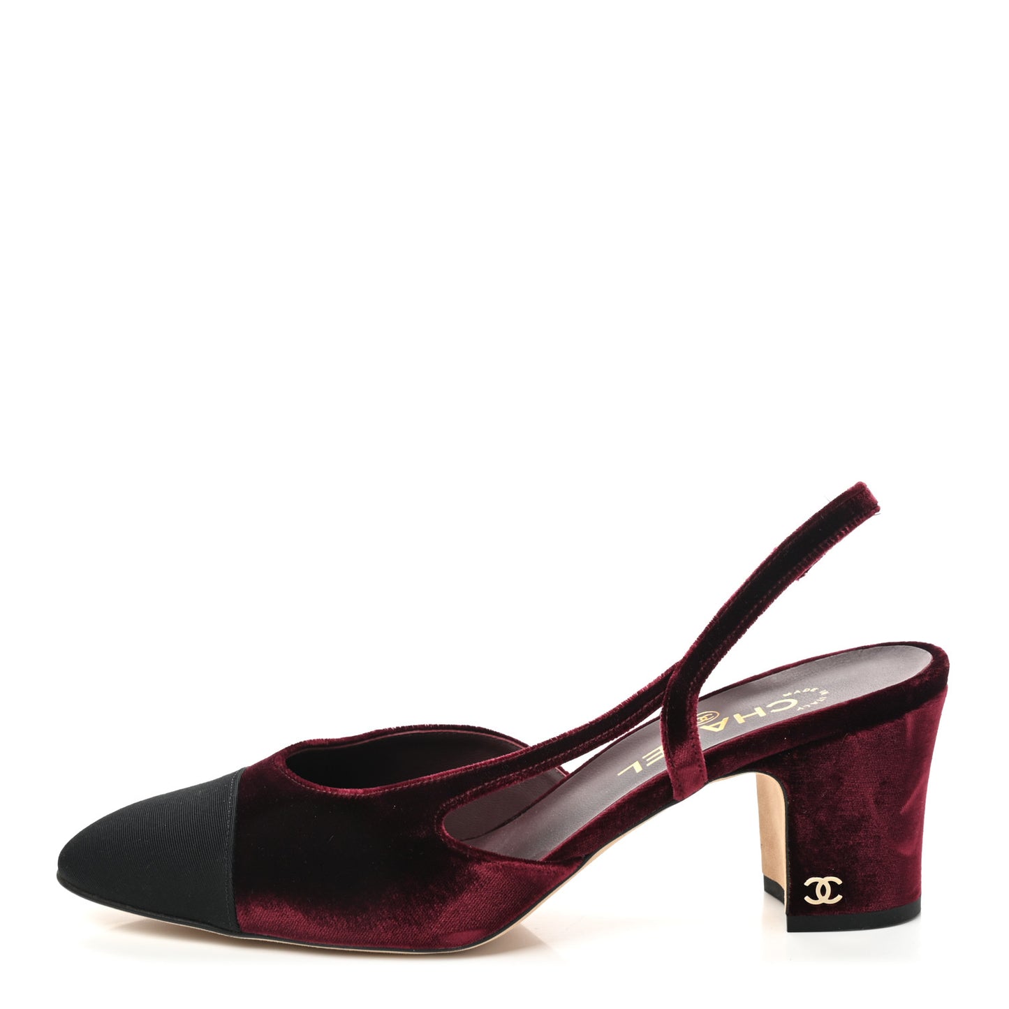 Velvet Grosgrain Cap Toe CC Slingback Pumps 40.5 Burgundy Black
