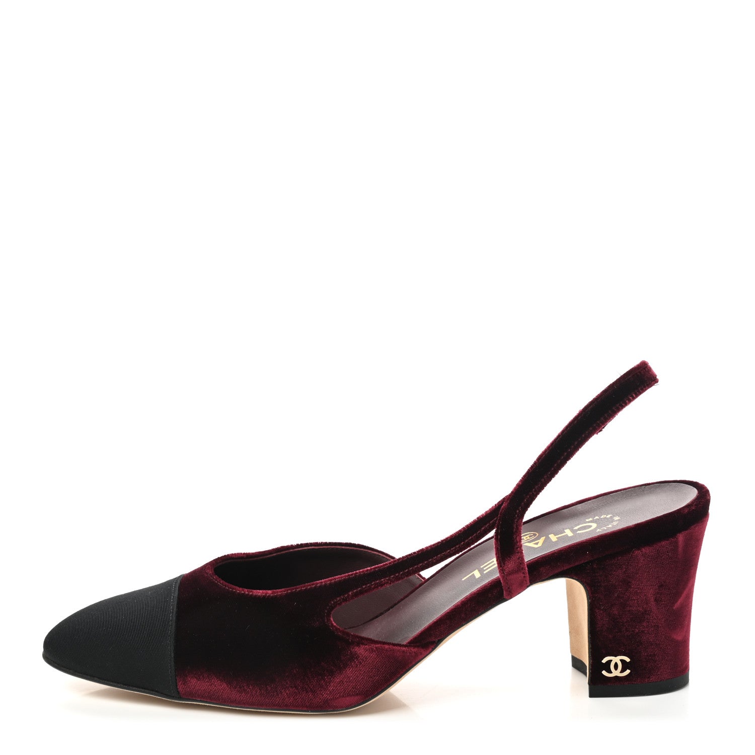 Chanel Velvet Grosgrain Cap Toe CC Slingback Pumps 40.5 Burgundy Black 1 of 8