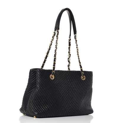 Chanel Wrinkled Lambskin Chevron Quilted Surpique Tote Black 3 of 9