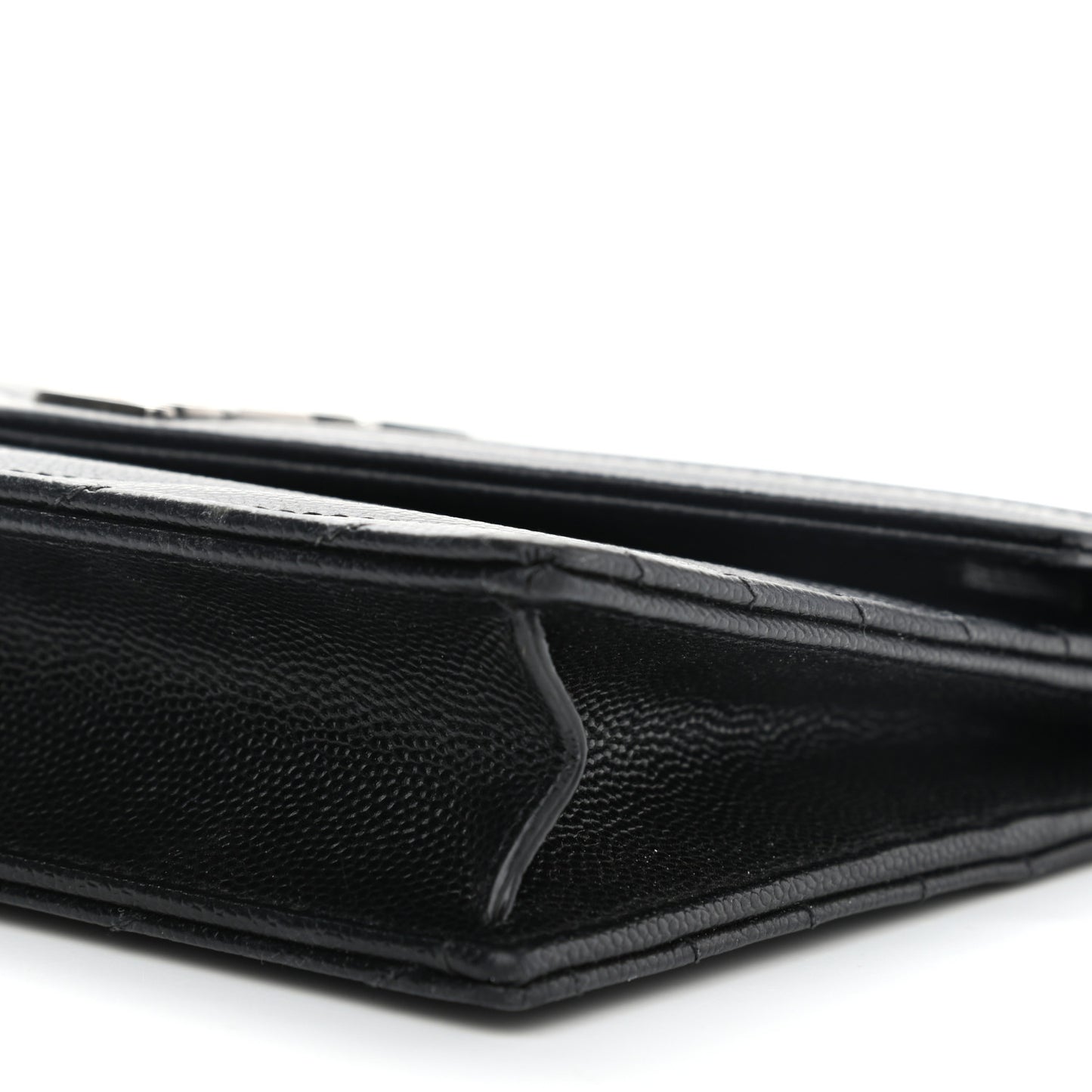 Grain De Poudre Matelasse Chevron Monogram Envelope Chain Wallet Black