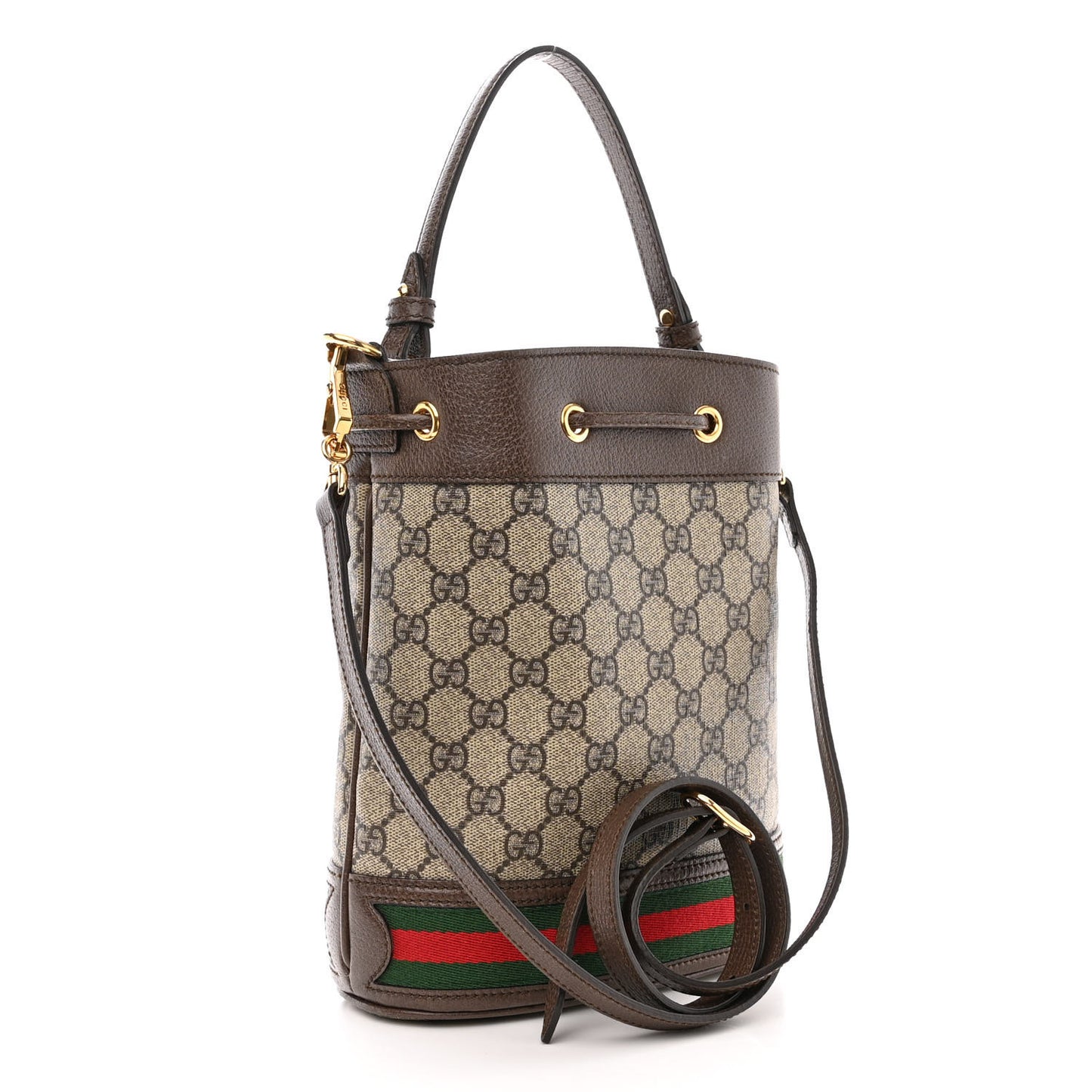 GG Supreme Monogram Web Small Ophidia Bucket Bag Brown
