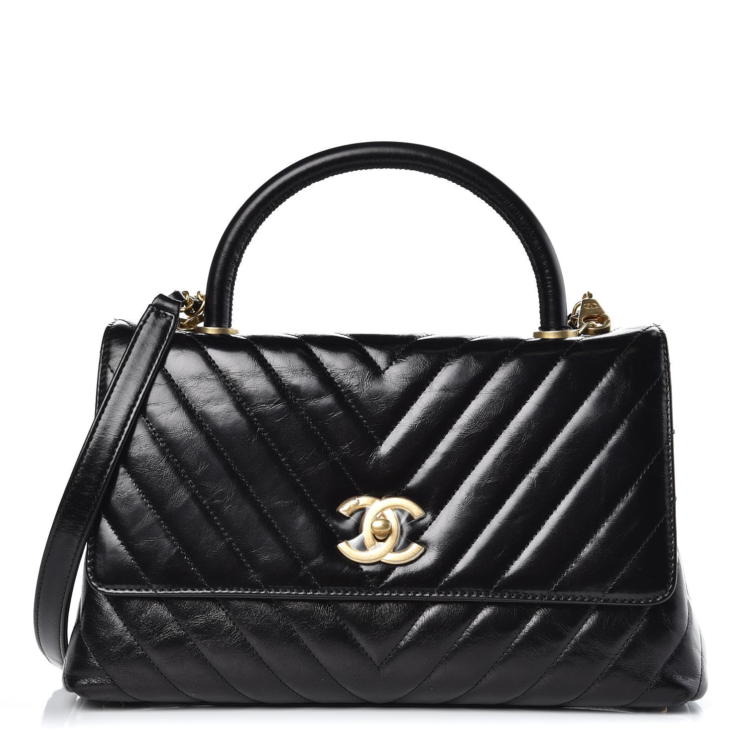 Chanel Calfskin Chevron Quilted Small Coco Handle Flap Black 1 of 9