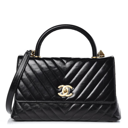 Chanel Calfskin Chevron Quilted Small Coco Handle Flap Black 1 of 9
