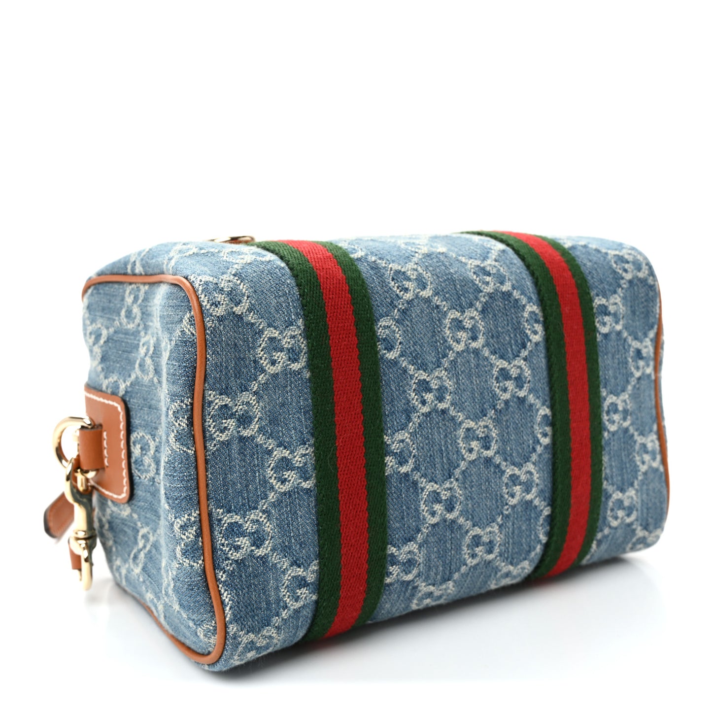 GG Denim Calfskin Web Mini GG Top Handle Bag Light Blue White