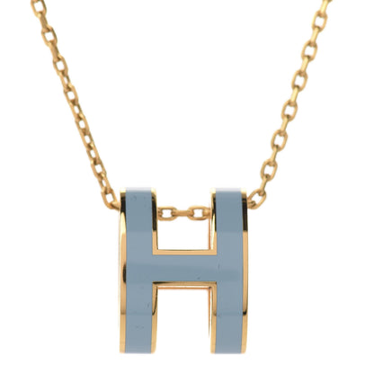 Hermes Lacquered Gold Pop H Pendant Necklace Bleu Pastel 4 of 7
