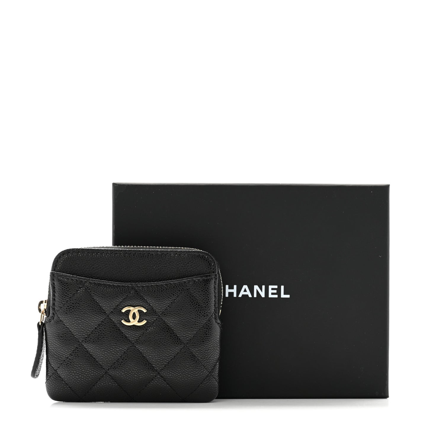 Caviar Quilted Zip Card Holder Wallet Black