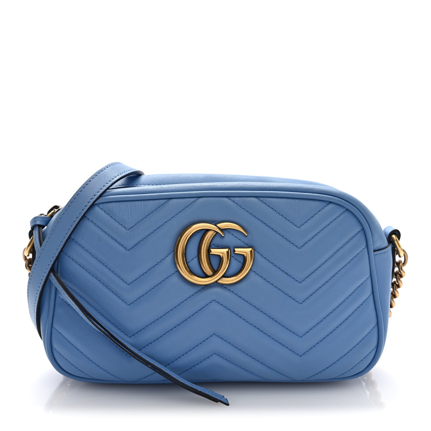 Gucci Calfskin Matelasse Small GG Marmont Chain Shoulder Bag Clear Sky Blue 9 of 11