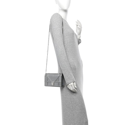 Christian Dior Metallic Patent Micro-Cannage Diorama Wallet on Chain Pouch Silver 2 of 15