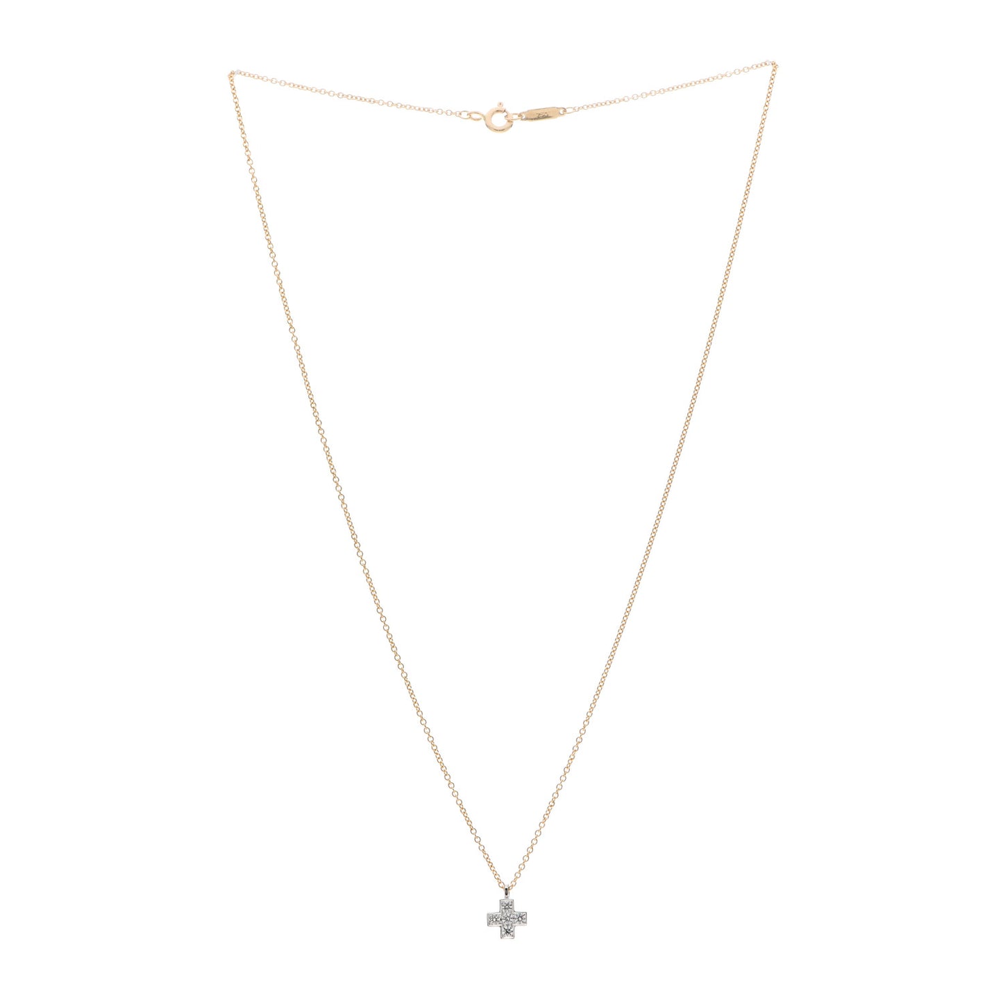 18K Yellow Gold Platinum Diamond Cruciform Cross Pendant Necklace